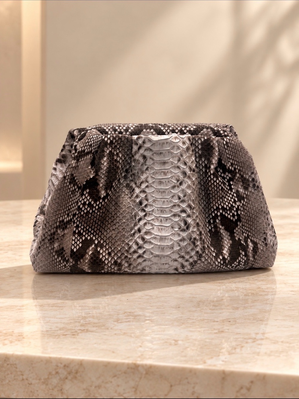 Genuine Python Leather black gray Clutch – Exotic Snakeskin Bag